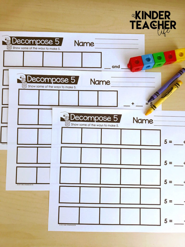 Decomposing Numbers Math Center Games - A Kinderteacher Life
