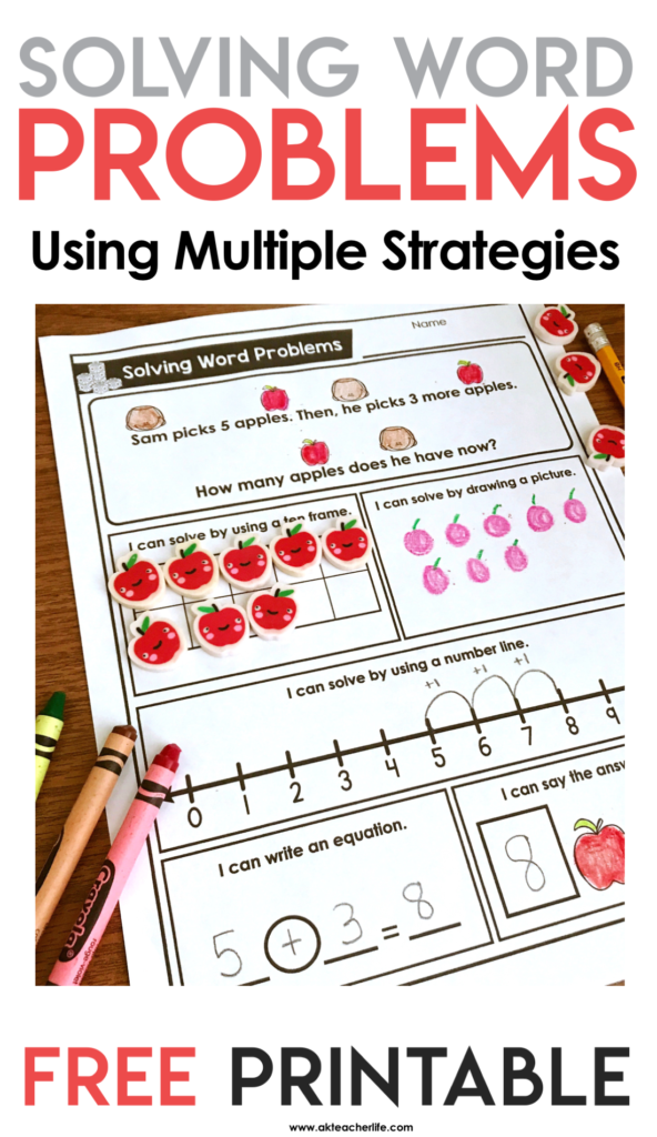 Free solving word problems using multiple strategies worksheets. Students solve word problems using a ten frame, drawing a picture or use a number line.