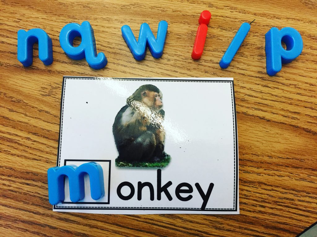 Beginning Sounds game using magnetic letters 