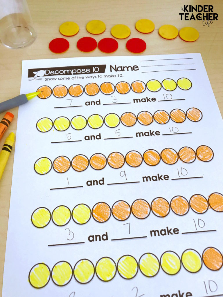 Hands-on activities for teaching students how to decompose numbers 