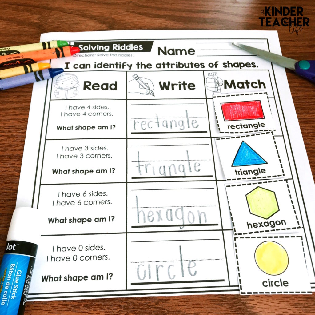 This blog post is about shape riddles! Use shape riddles to engage your students in identifying the attributes of 2D and 3D shapes. They can even write their own! Free worksheets included.