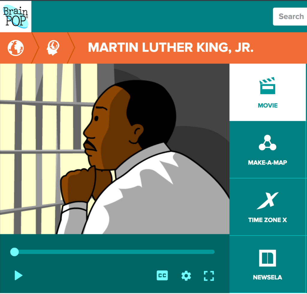 Brain Pop video on the story of Martin Luther King, Jr. 