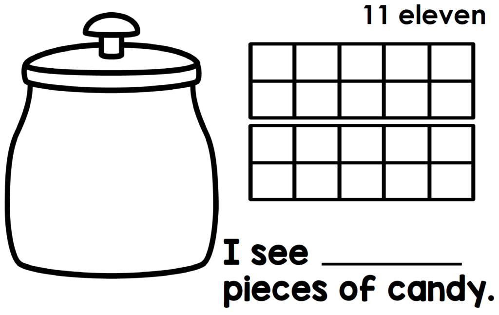 Counting book for decomposing teen numbers into ten and some ones