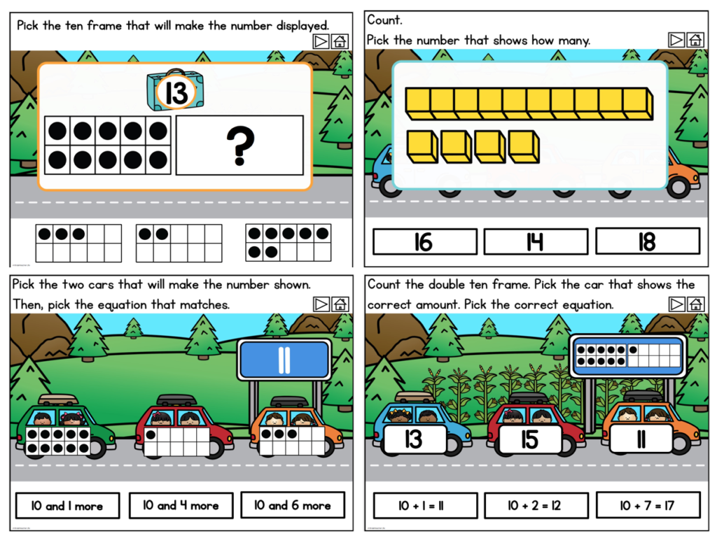 Interactive game for decomposing numbers into ten and some ones