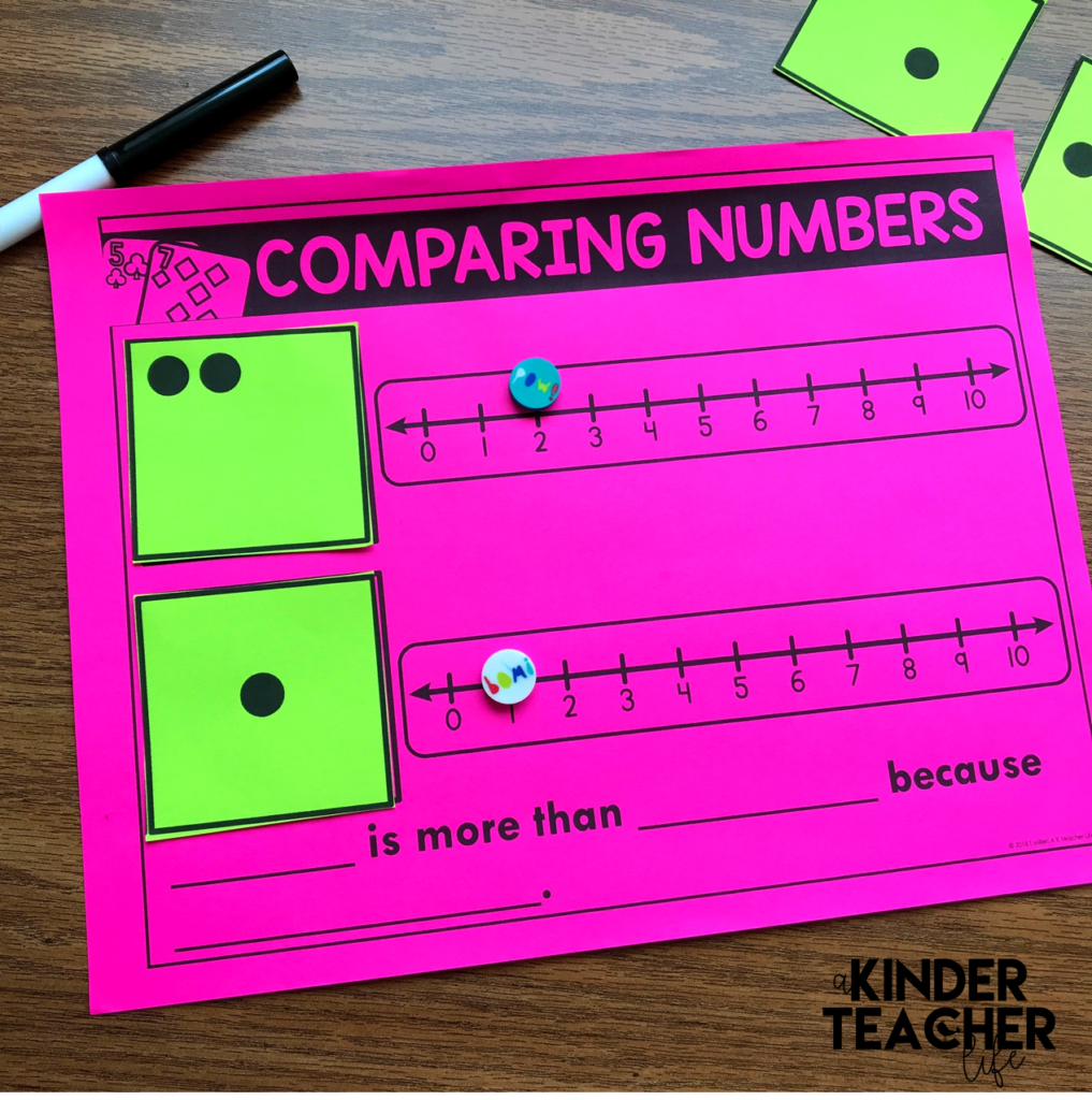 Comparing numbers game - pick a card, show it on the number and compare the 2 numbers.
