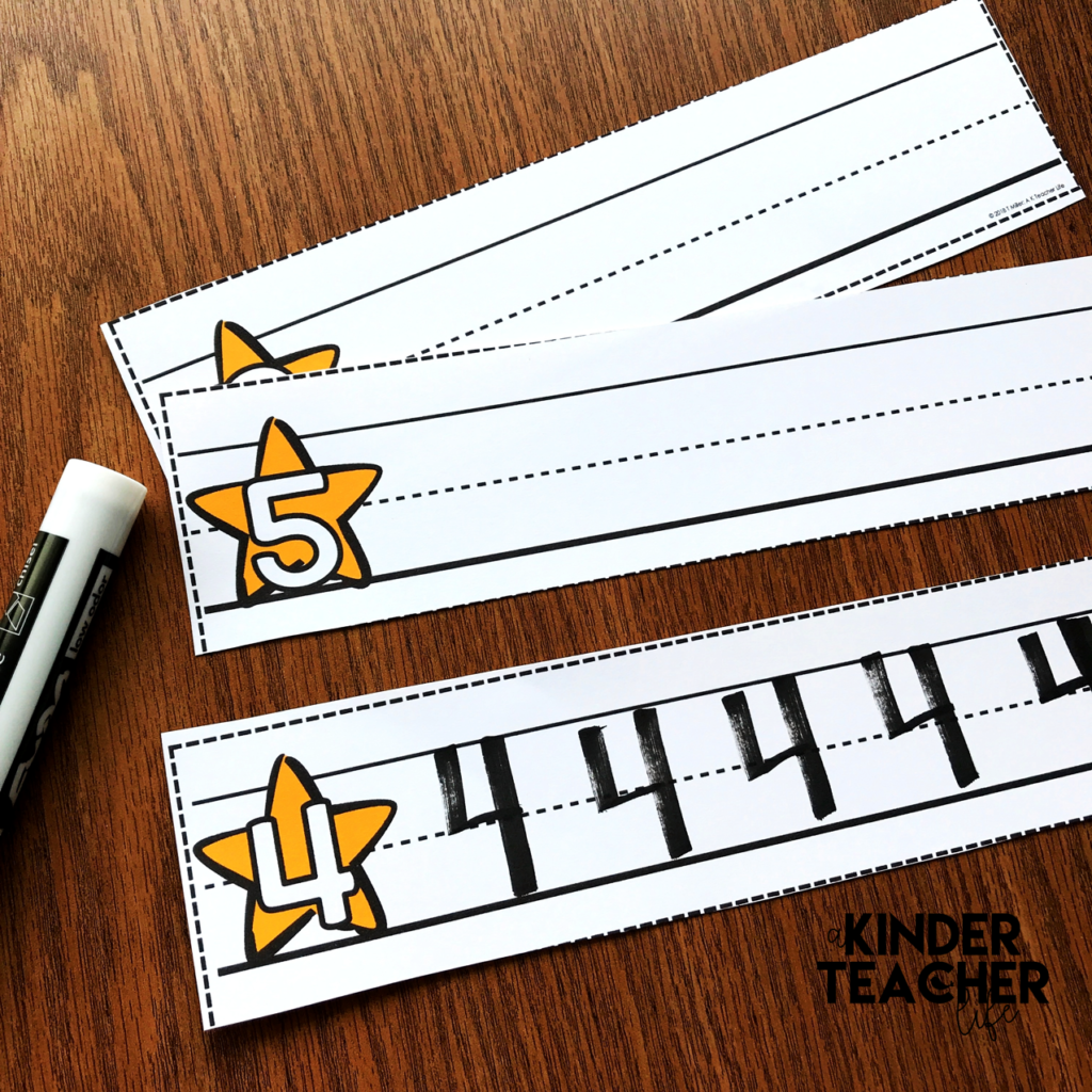 Number writing practice strips