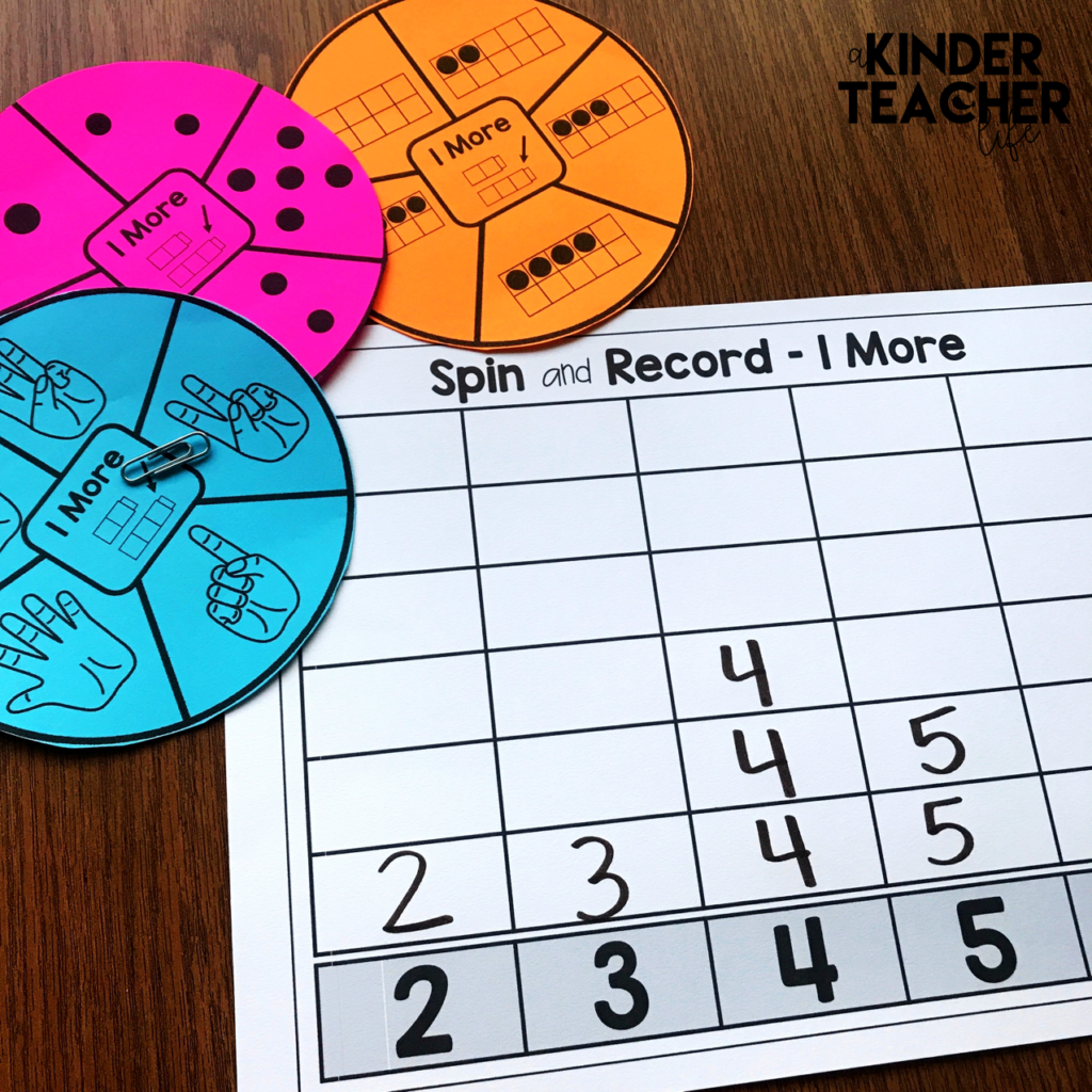 Spin and Record 1 More math center activity 