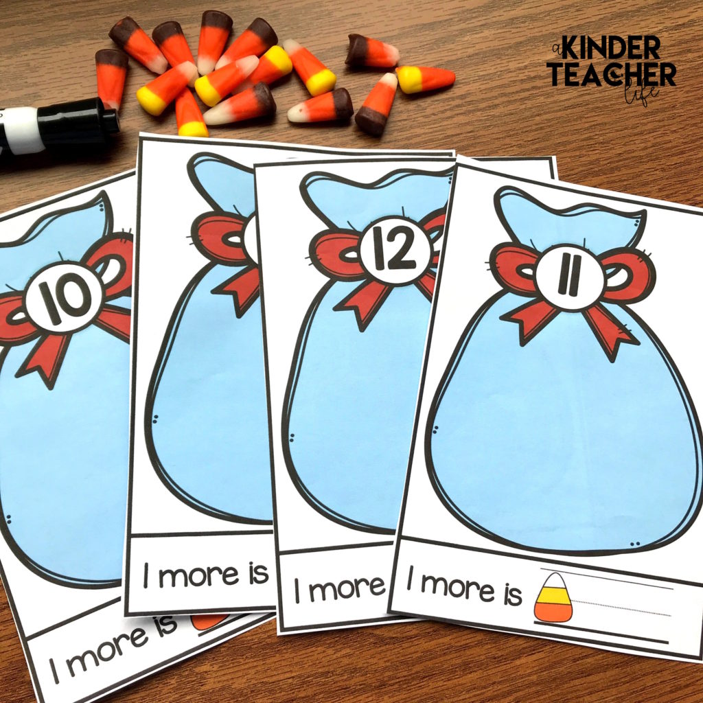 Free Halloween-themed math counting mats - Students build the number using objects and write 1 more.