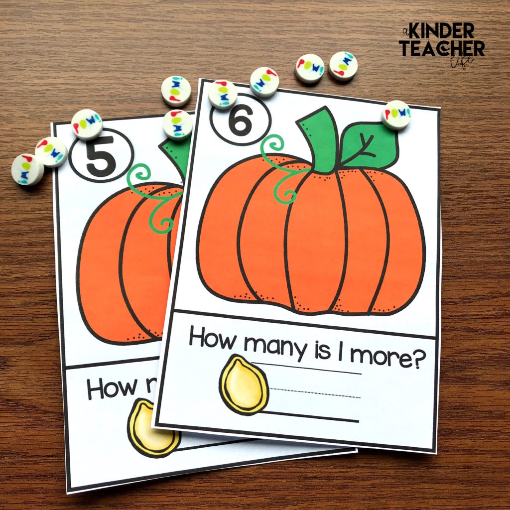 Free Halloween-themed math counting mats - Students build the number using objects and write 1 more.