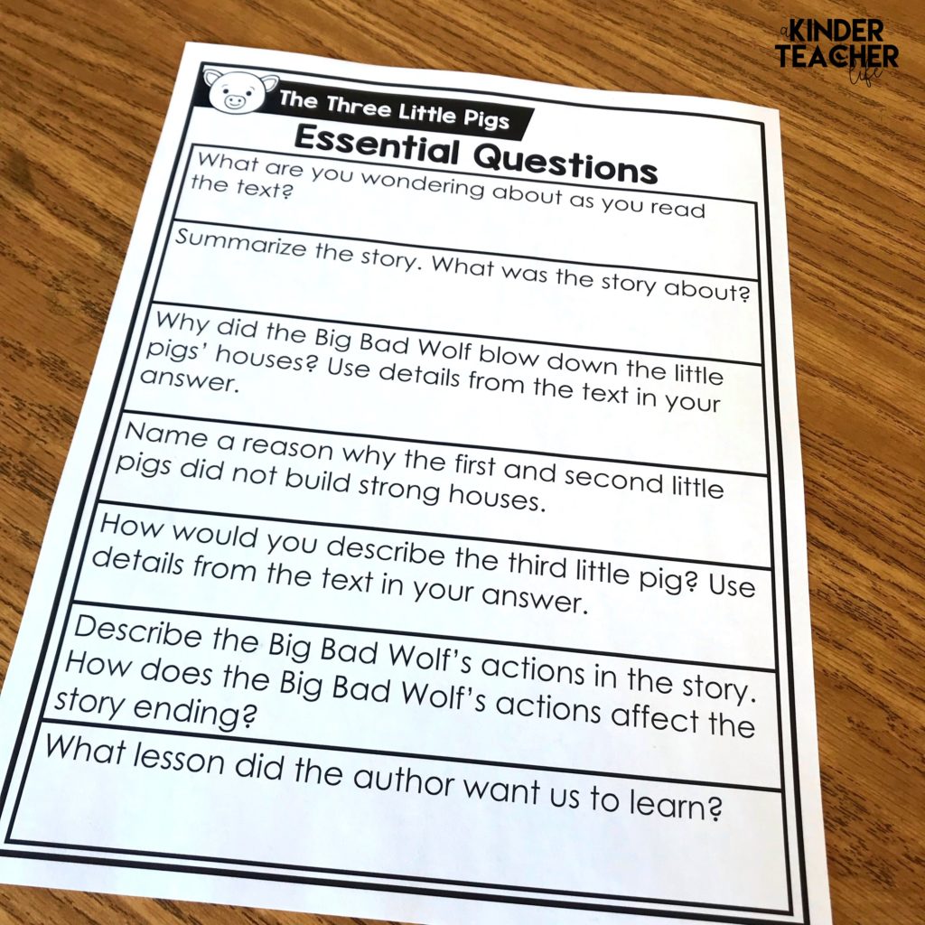 Essential questions you can ask students about The Three Little Pigs. 