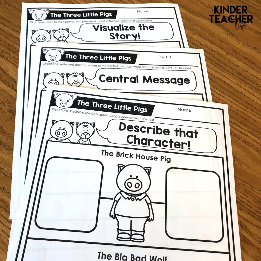 Comprehension worksheets about The Three Little Pigs. 