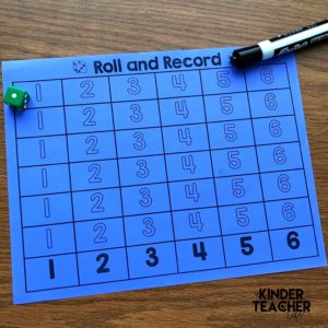 Roll and Record math center activity - students roll the dice and trace the number to show how many dots. A hands-on subitizing lesson for primary learners. 