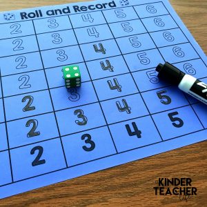 Roll and Record math center activity - students roll the dice and trace the number to show how many dots. A hands-on subitizing lesson for primary learners. 