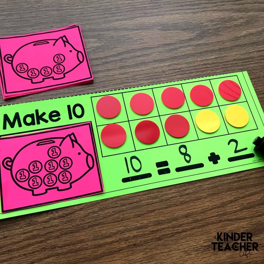 Decomposing numbers between 5 and 10 using hands-on, engaging games and activities. Students will practice decomposing a number in more than 1 way, finding the number that makes 10 and solve word problems. 
