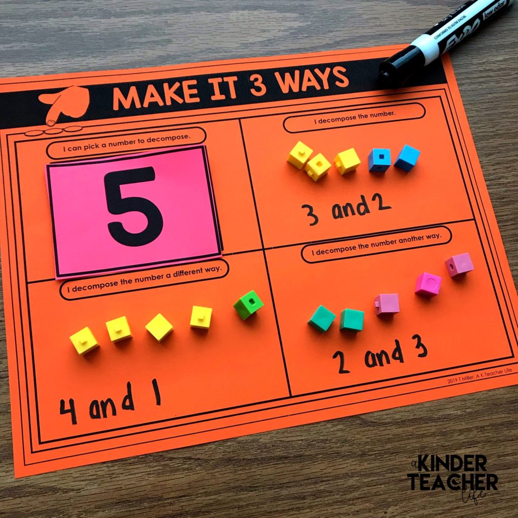 Decomposing numbers between 5 and 10 using hands-on, engaging games and activities. Students will practice decomposing a number in more than 1 way, finding the number that makes 10 and solve word problems. 