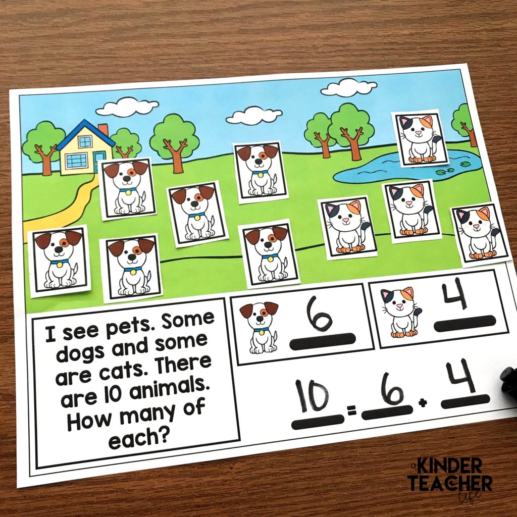 Decomposing numbers between 5 and 10 using hands-on, engaging games and activities. Students will practice decomposing a number in more than 1 way, finding the number that makes 10 and solve word problems. 