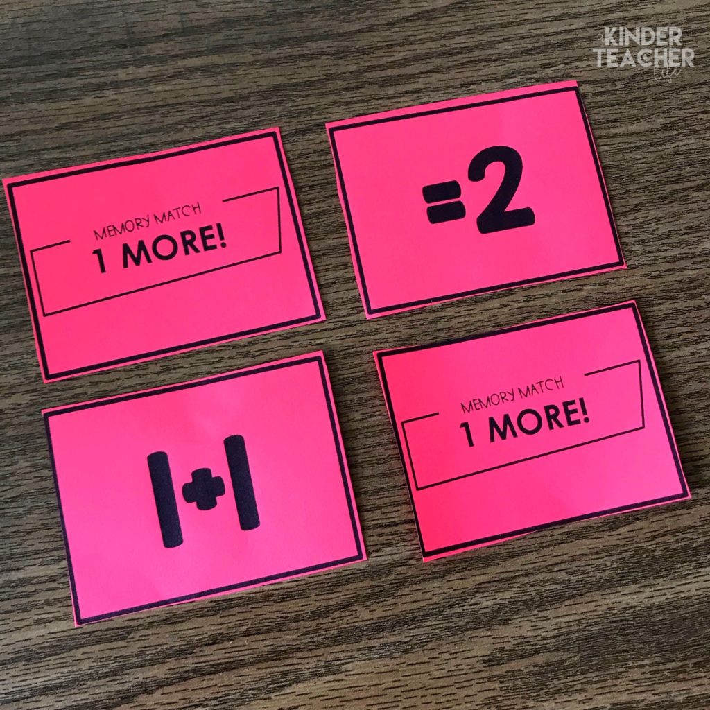 Memory matching game - 1 more, 1 less - math center activity 