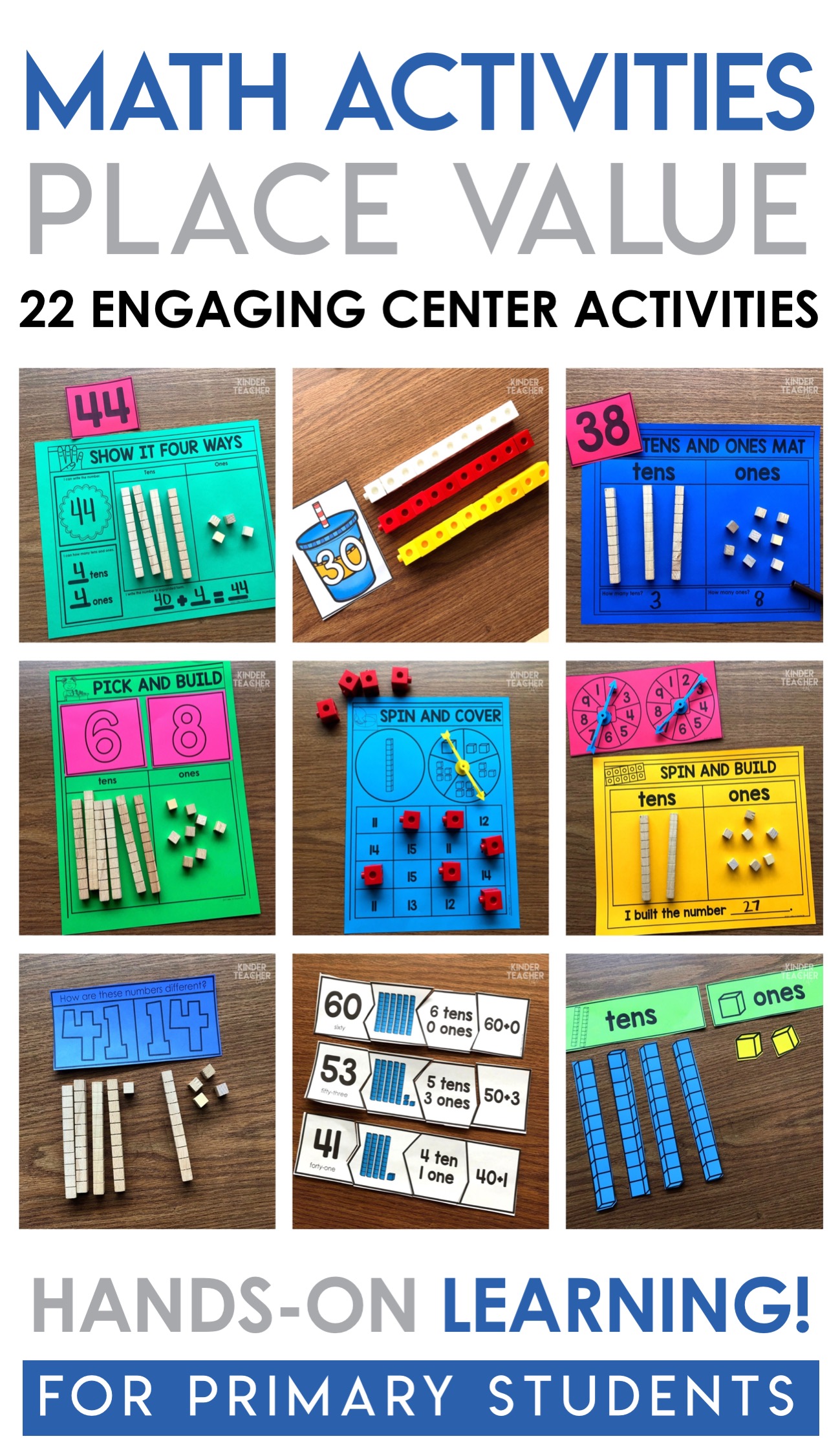 Place Value Math Center activities to teach students how to write, model and draw 2-digit numbers using tens and ones. 