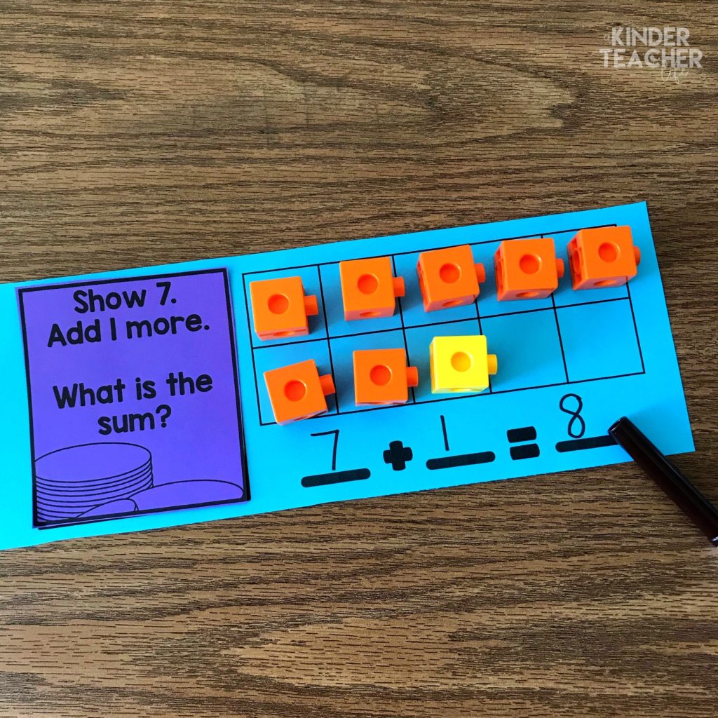 Hands-on math center activities for teaching one more, one less! Let students explore adding 1 and taking away 1 by playing partner games, building with manipulatives and acting out word problems.  These activities are perfect for small group instruction or math center activities. 