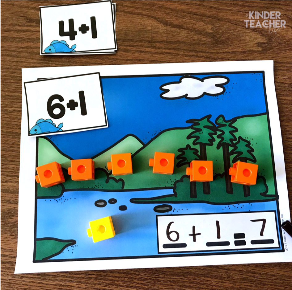 Hands-on math center activities for teaching one more, one less! Let students explore adding 1 and taking away 1 by playing partner games, building with manipulatives and acting out word problems.  These activities are perfect for small group instruction or math center activities. 