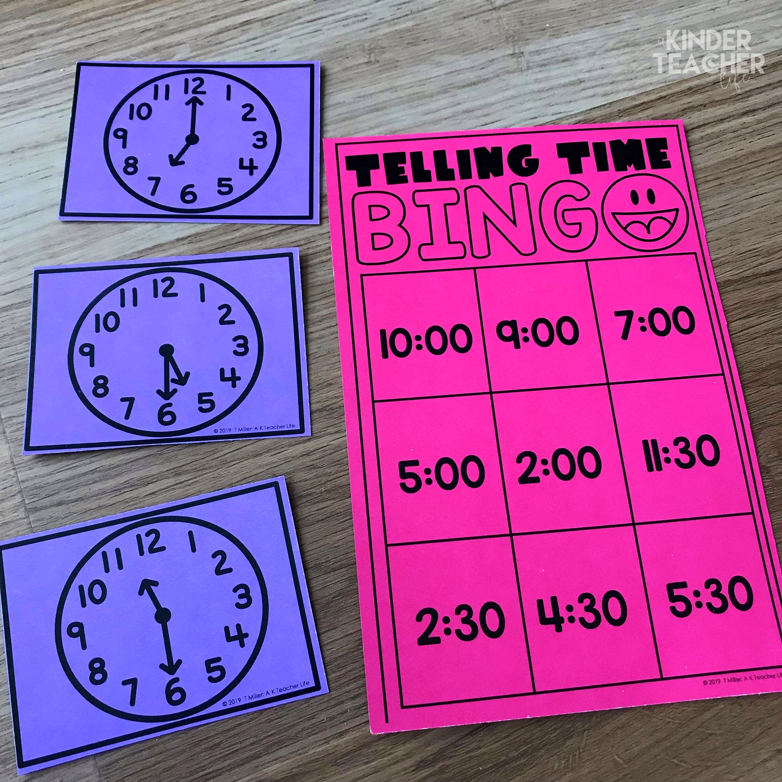 Telling time BINGO - Hands-on telling time math center activities for first grade students. 