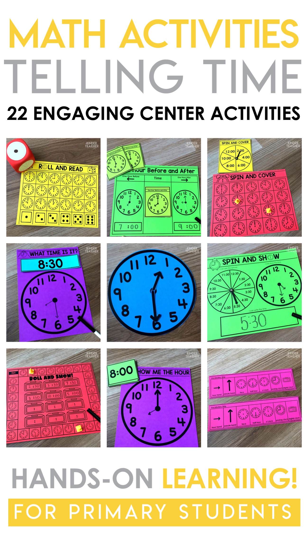 Hands-on math center activities for telling time. Perfect for math centers, math rotations and small group instruction. 