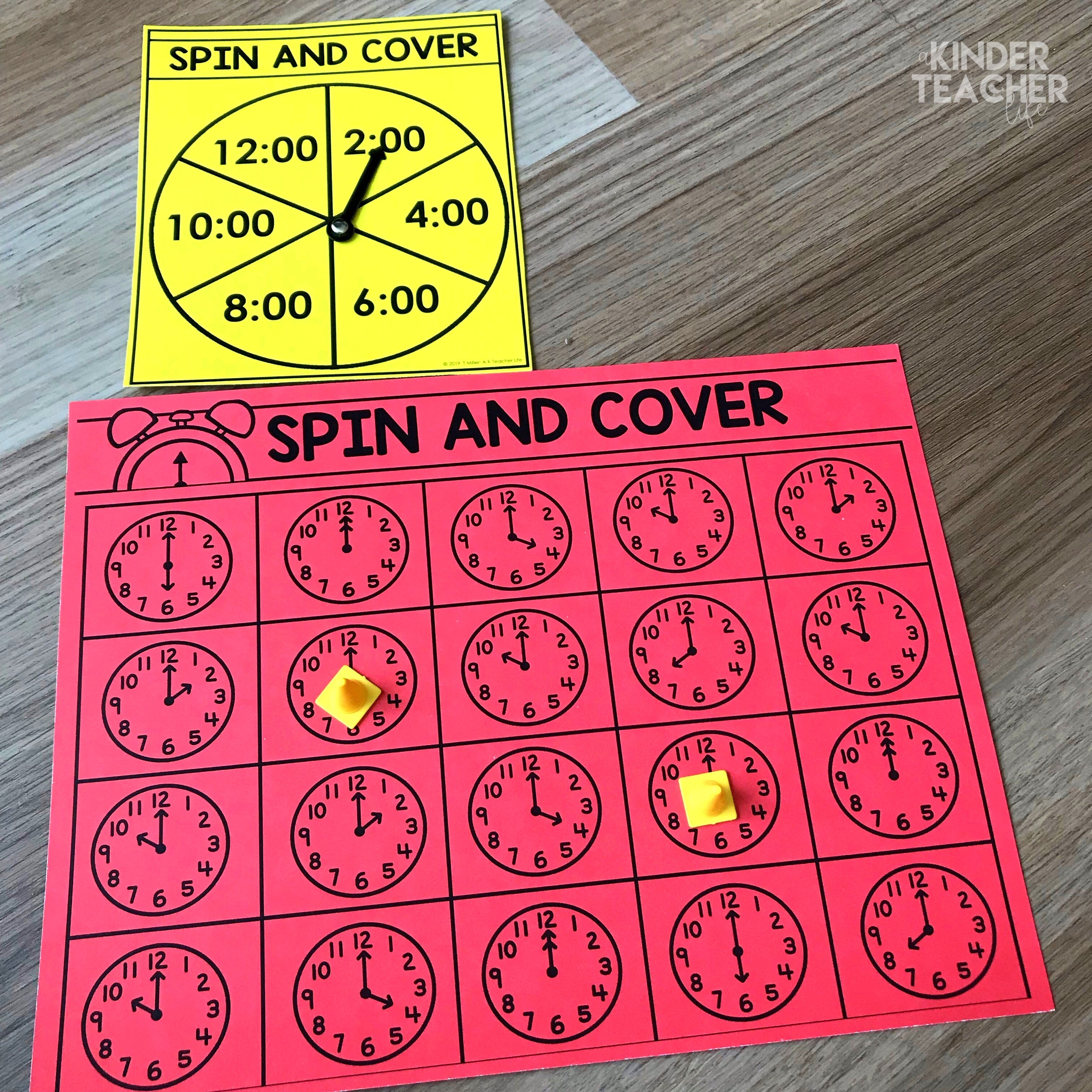 Spin and cover the time - Hands-on telling time math center activities for first grade students. 