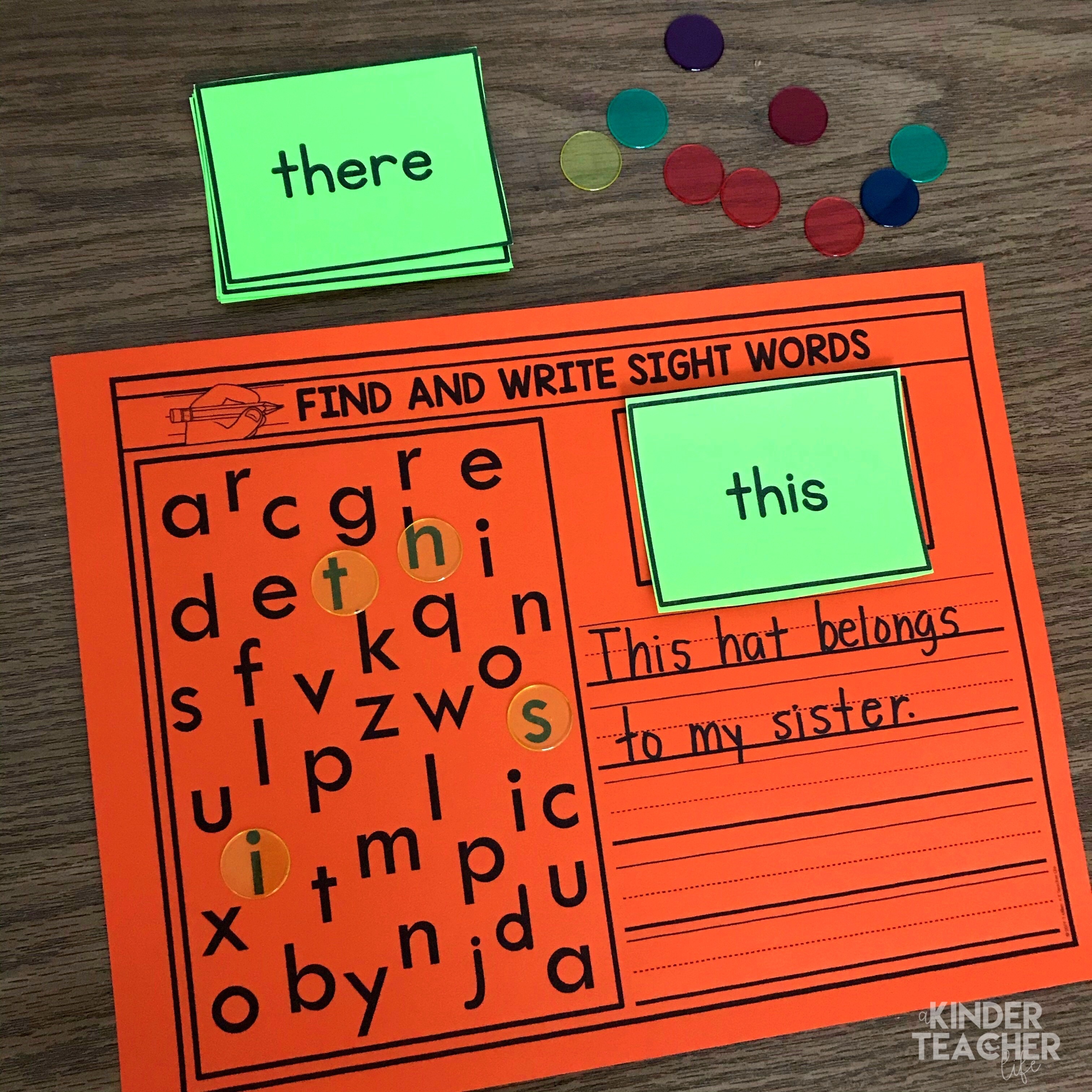 Sight word activity - find the letters in the sight word and use the word in a sentence. 