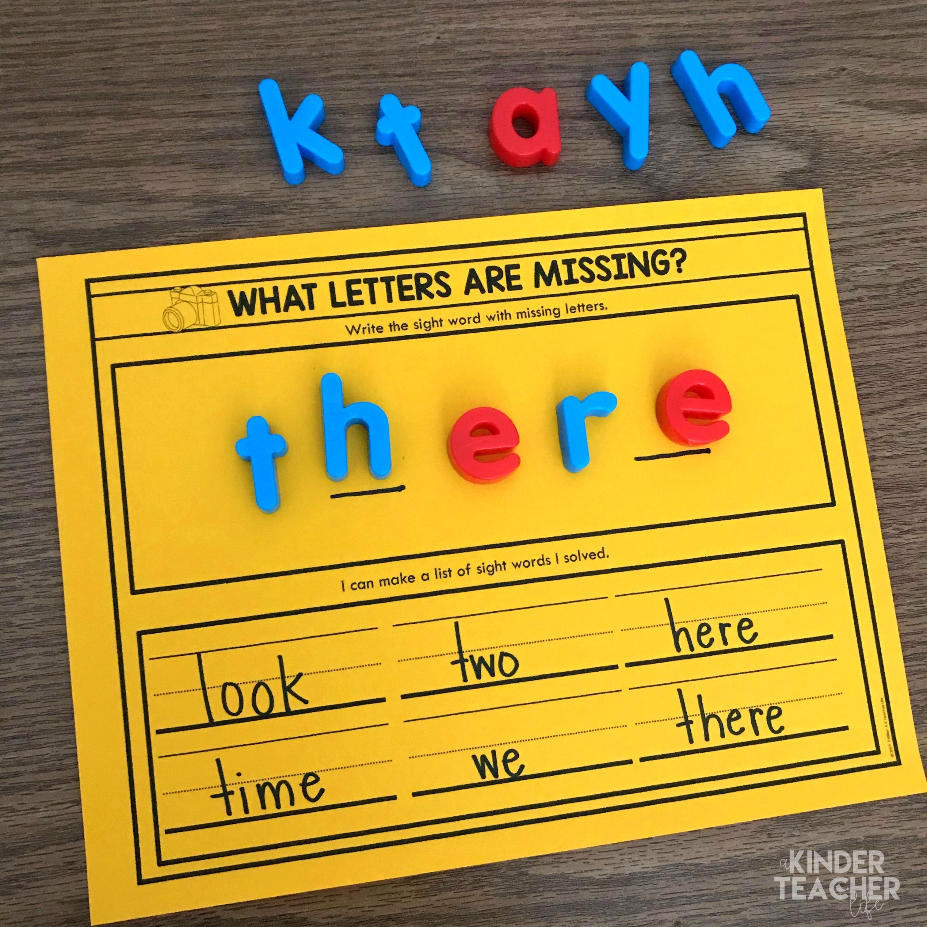 Sight word activity - Here's a fun partner activity! One student write a sight word with missing letters and the another student solves it! 