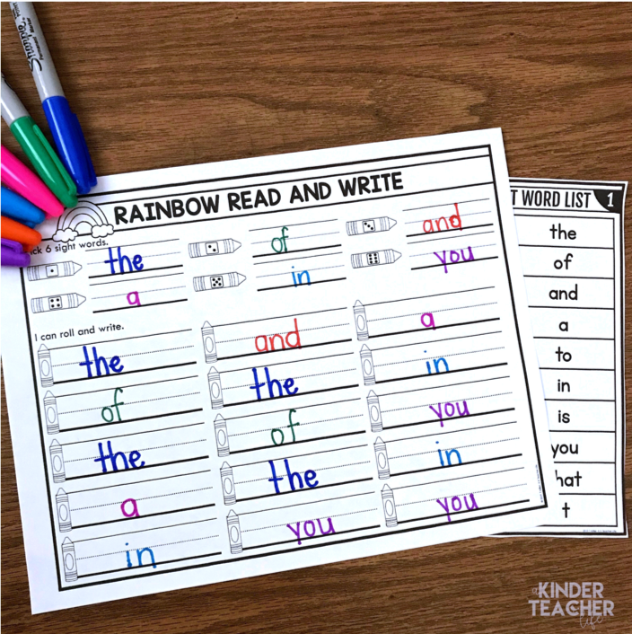 Sight word activity - rainbow read and write 