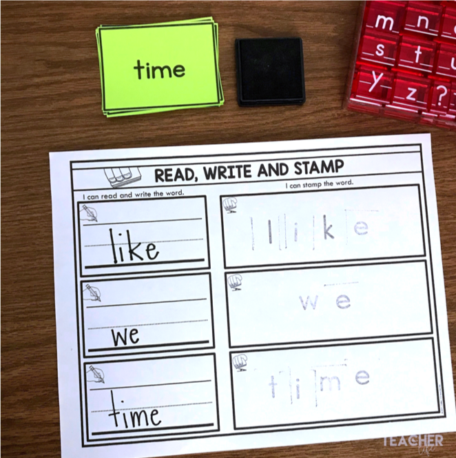 Sight word activity - read, write and stamp sight words