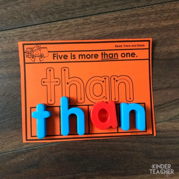 Read the sentence, trace the word with your finger and make the word using magnetic letters. 