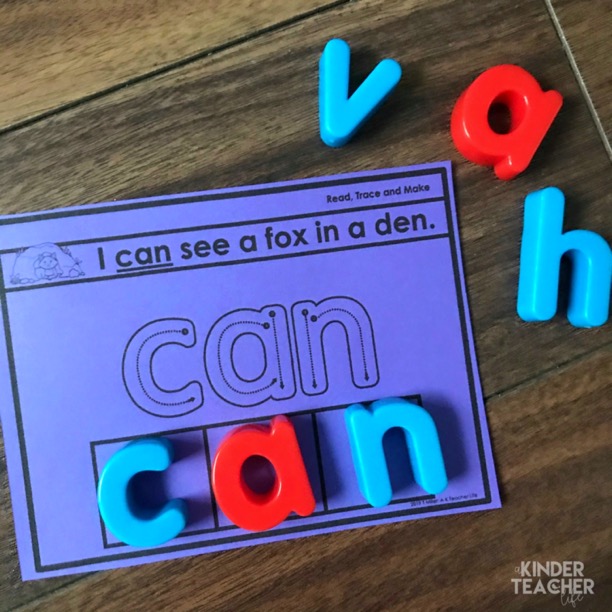 Read the sentence, trace the word with your finger and make the word using magnetic letters. 