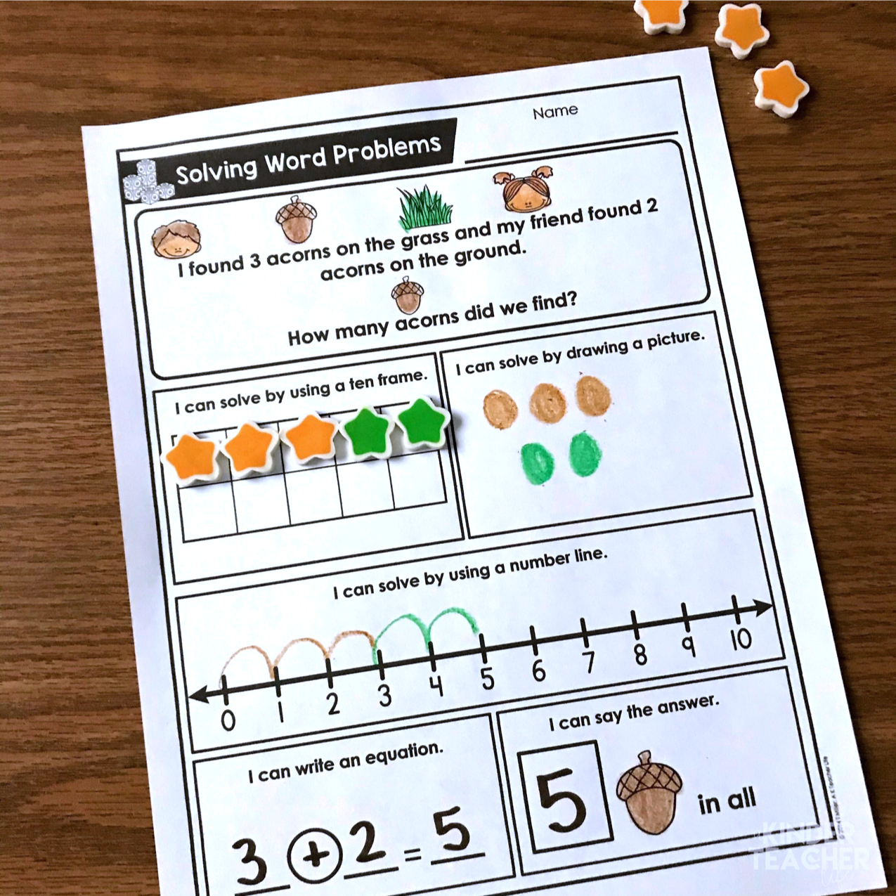 Free fall-themed word problems. Students solve math word problems using multiple strategies such as a ten frame, drawing a picture and using a number line. They also write an equation. 