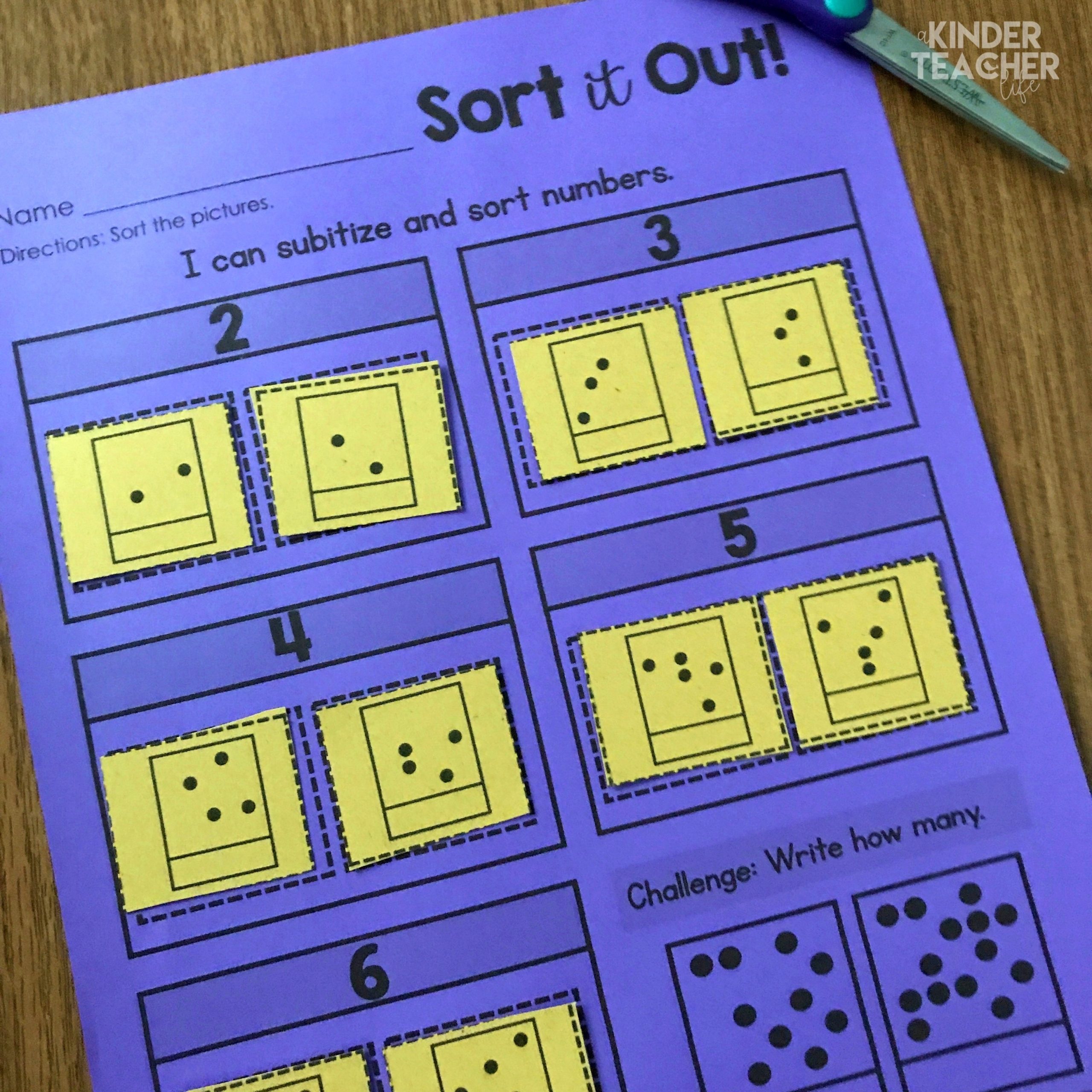 Subitizing sorting worksheet - Subitize dot patterns up to ten. This is perfect for small group or independent work. 