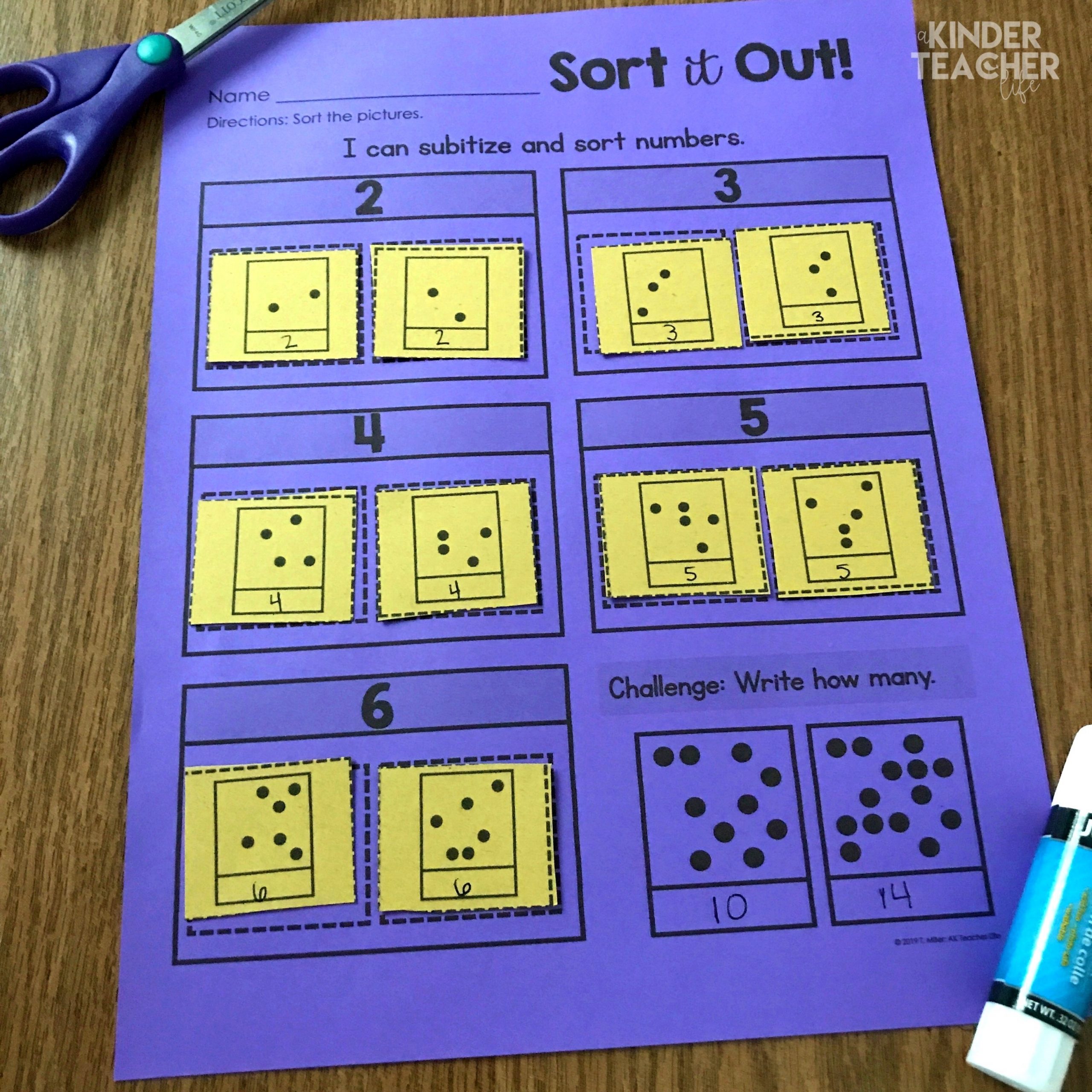 Subitizing sorting worksheet - Subitize dot patterns up to ten. This is perfect for small group or independent work. 