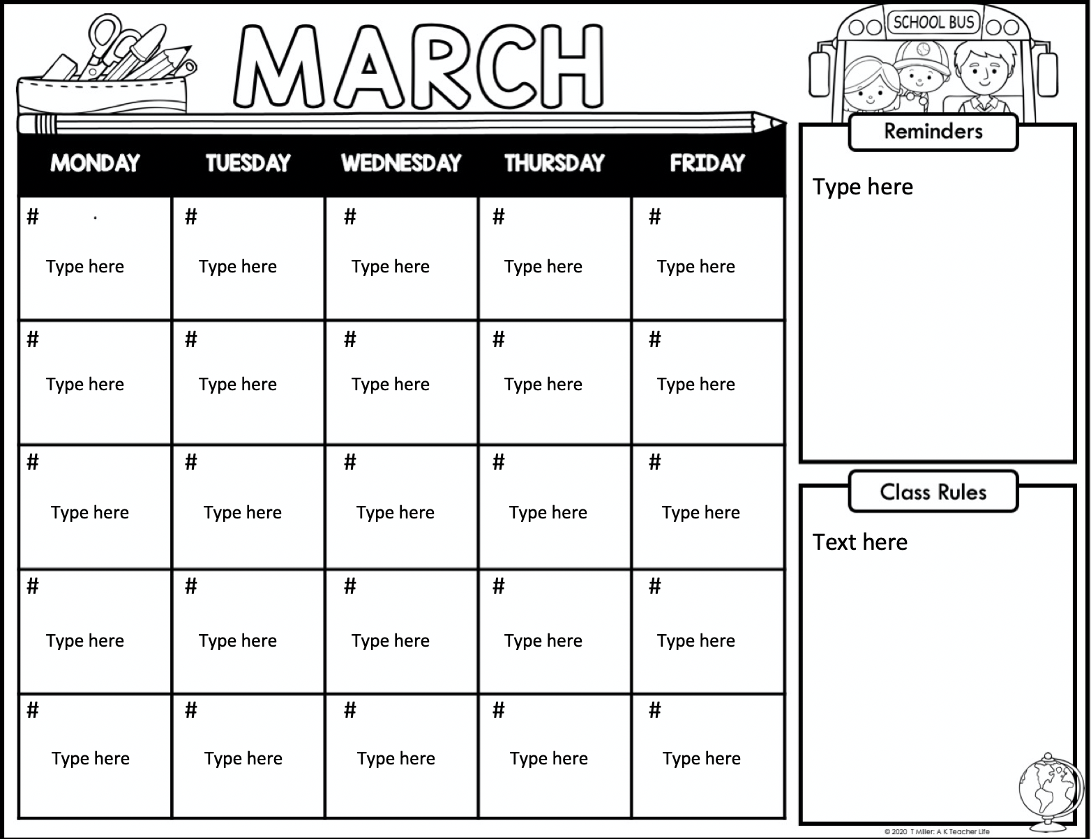 Download these free, monthly, editable classroom calendars. 