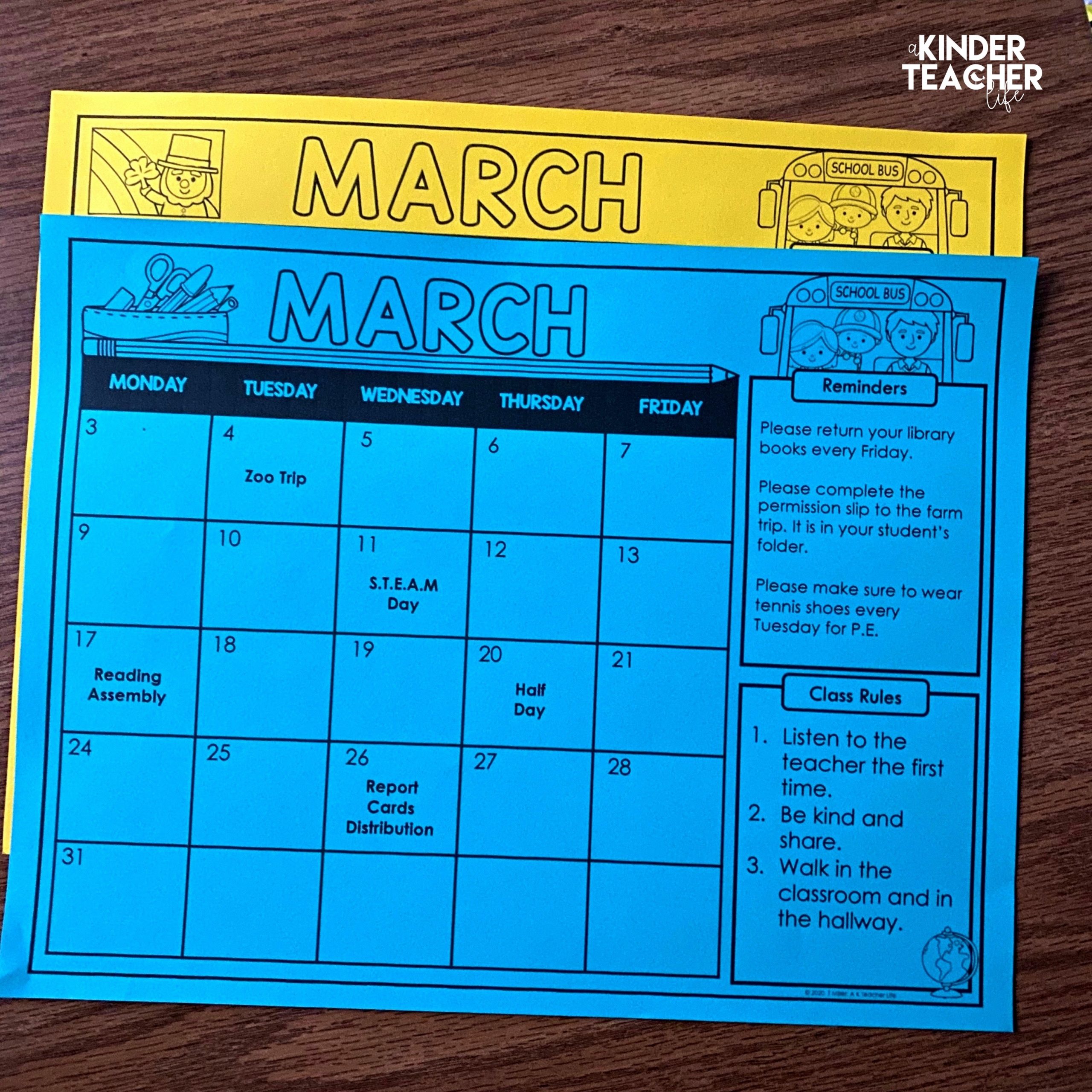 Free Editable Monthly Class Calendars A Kinderteacher Life