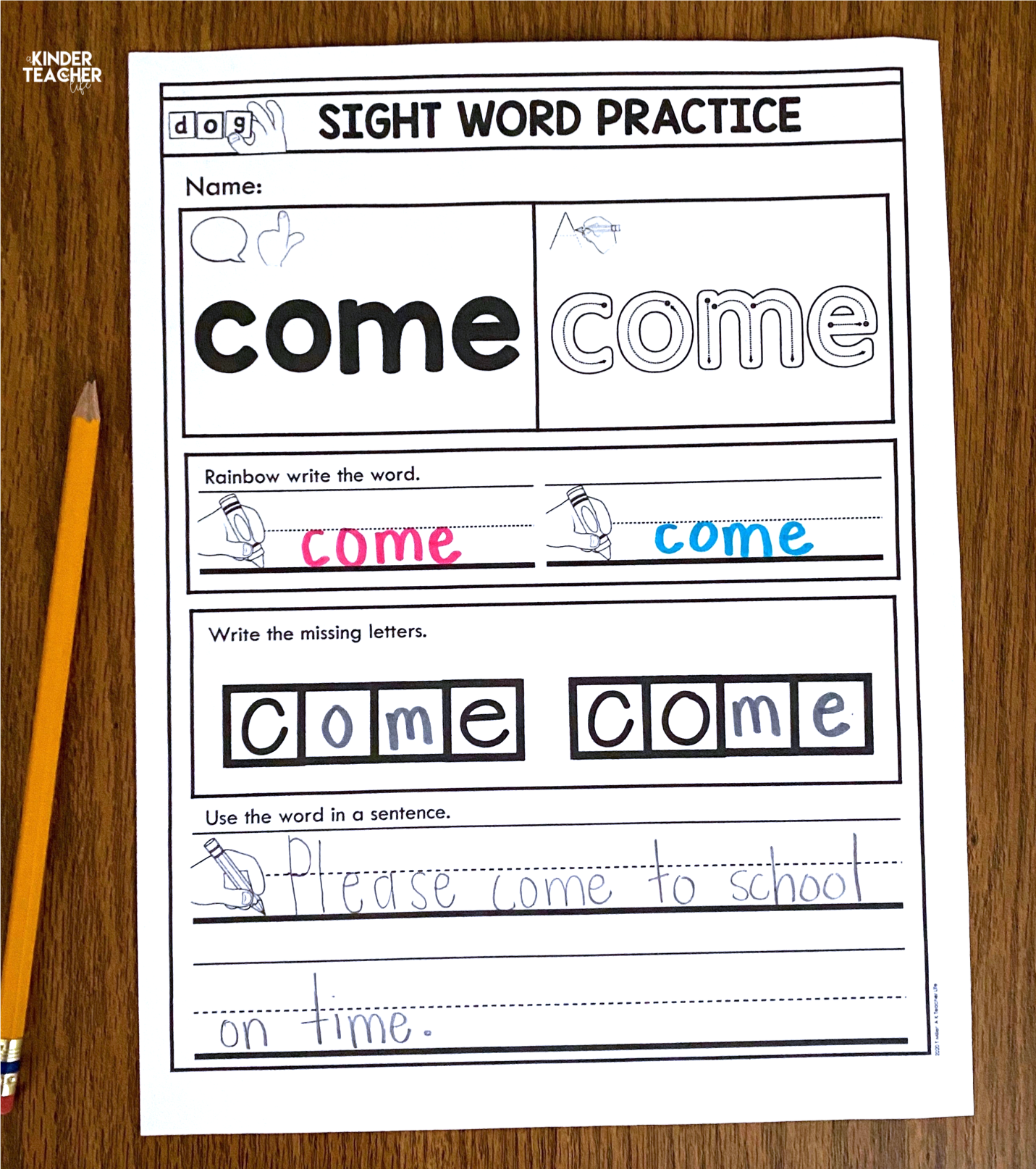 Free sight word practice worksheets for kindergarten and first graders. 30 high-frequency words included! 