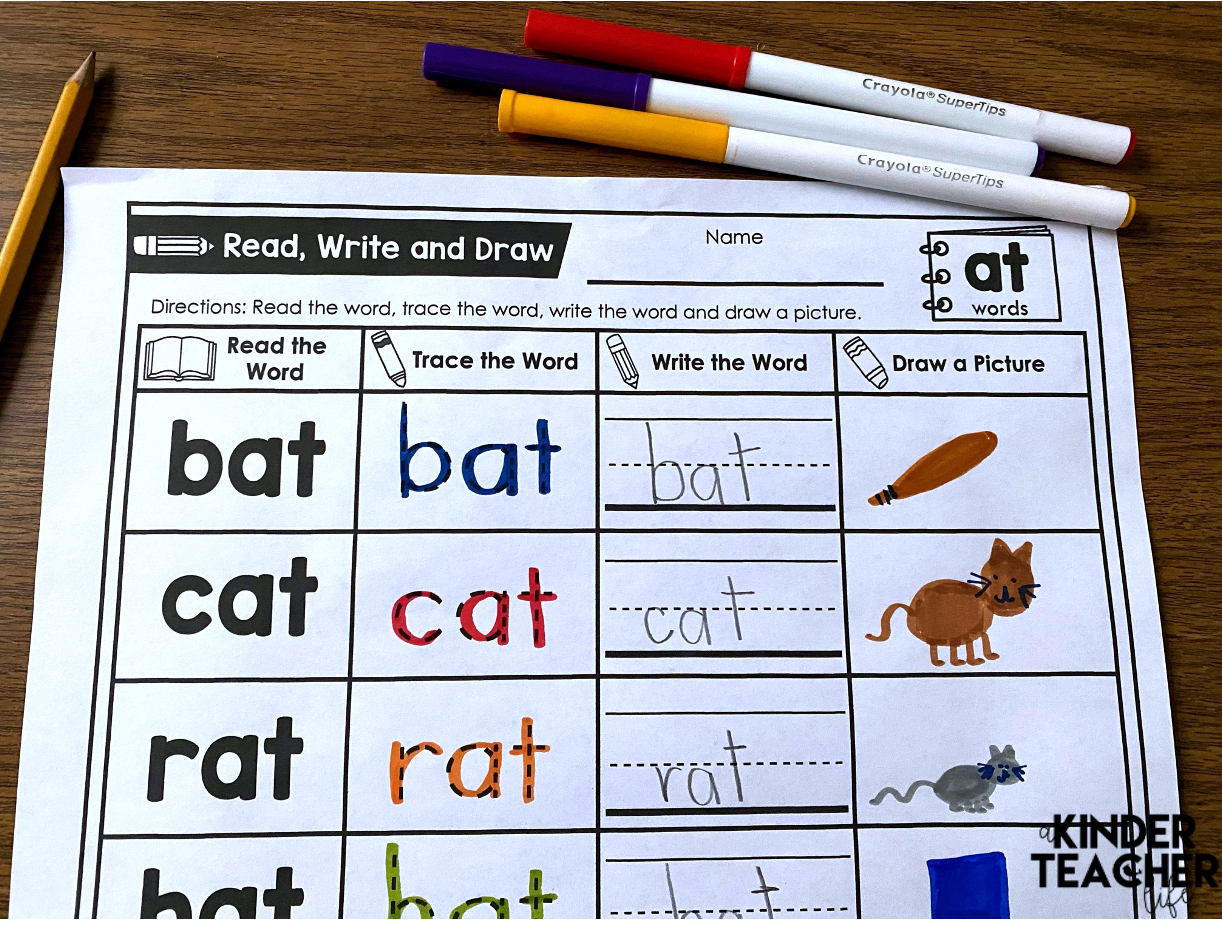 CVC Word Family printables. Students color, cut, glue and write  words from 24 word families using six differentiated worksheets. 