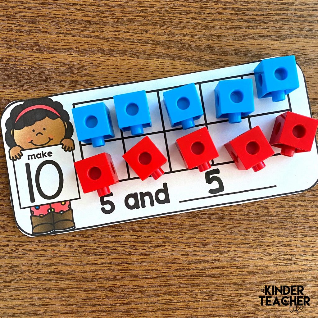 Free decomposing numbers 5 and 10 math mats. Students make 5 or 10 using cubes and write a number sentence. You can use this hands-on math activity during morning work, math centers, or homework. 