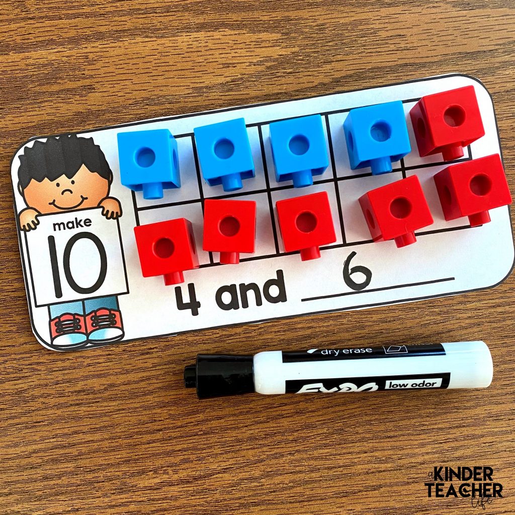 Free decomposing numbers 5 and 10 math mats. Students make 5 or 10 using cubes and write a number sentence. You can use this hands-on math activity during morning work, math centers, or homework. 