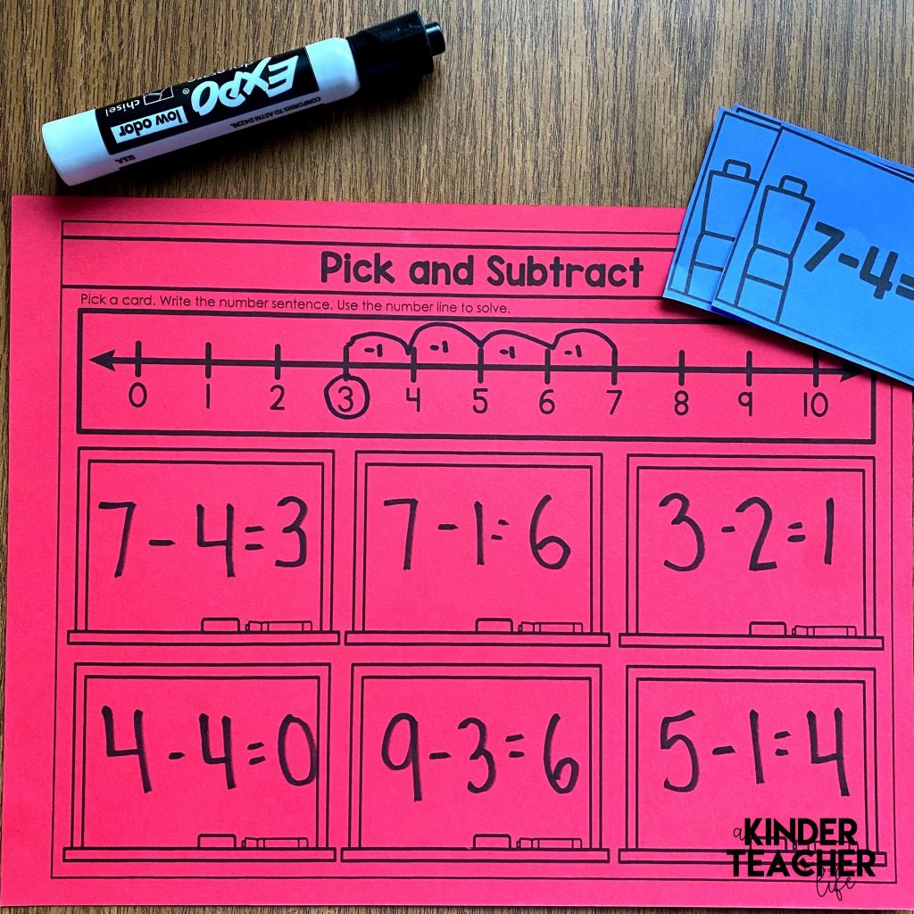 Subtraction Math Center: Subtract using a ten frame