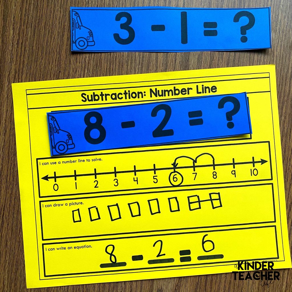Subtraction Math Center: Subtract using a number line