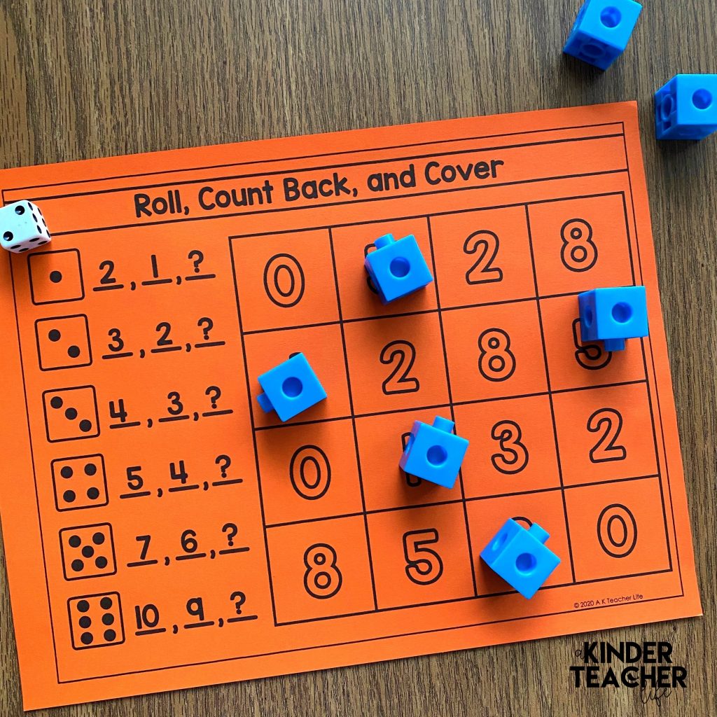 Subtraction Math Center Activity: Roll, Count Back, and Cover