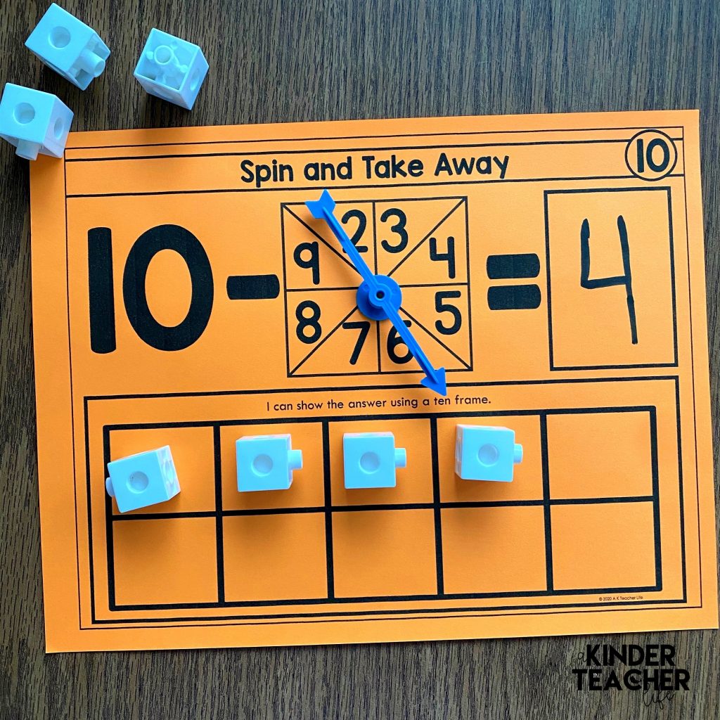 Subtraction Math Center Activity: Spin and Take Away math game 