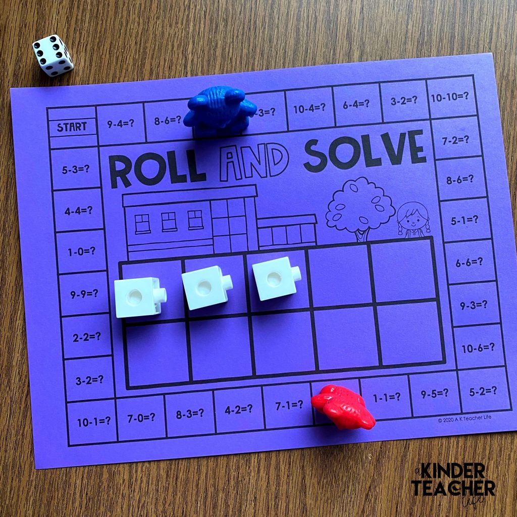 Subtraction Math Center Activity: Roll and Solve - roll the die and solve the number sentence you land on. 