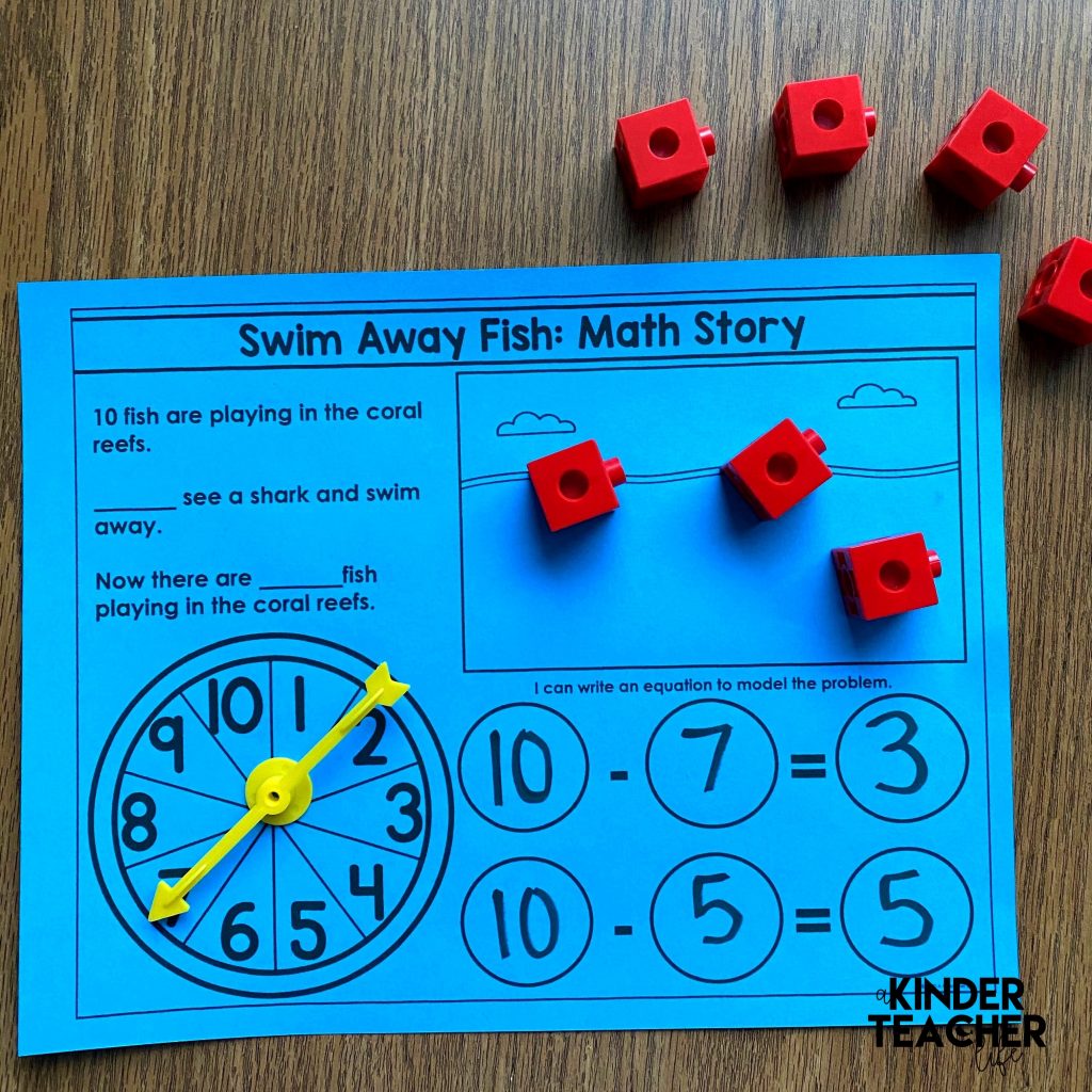 Subtraction Math Center activity - Subtract to solve math word problem. 