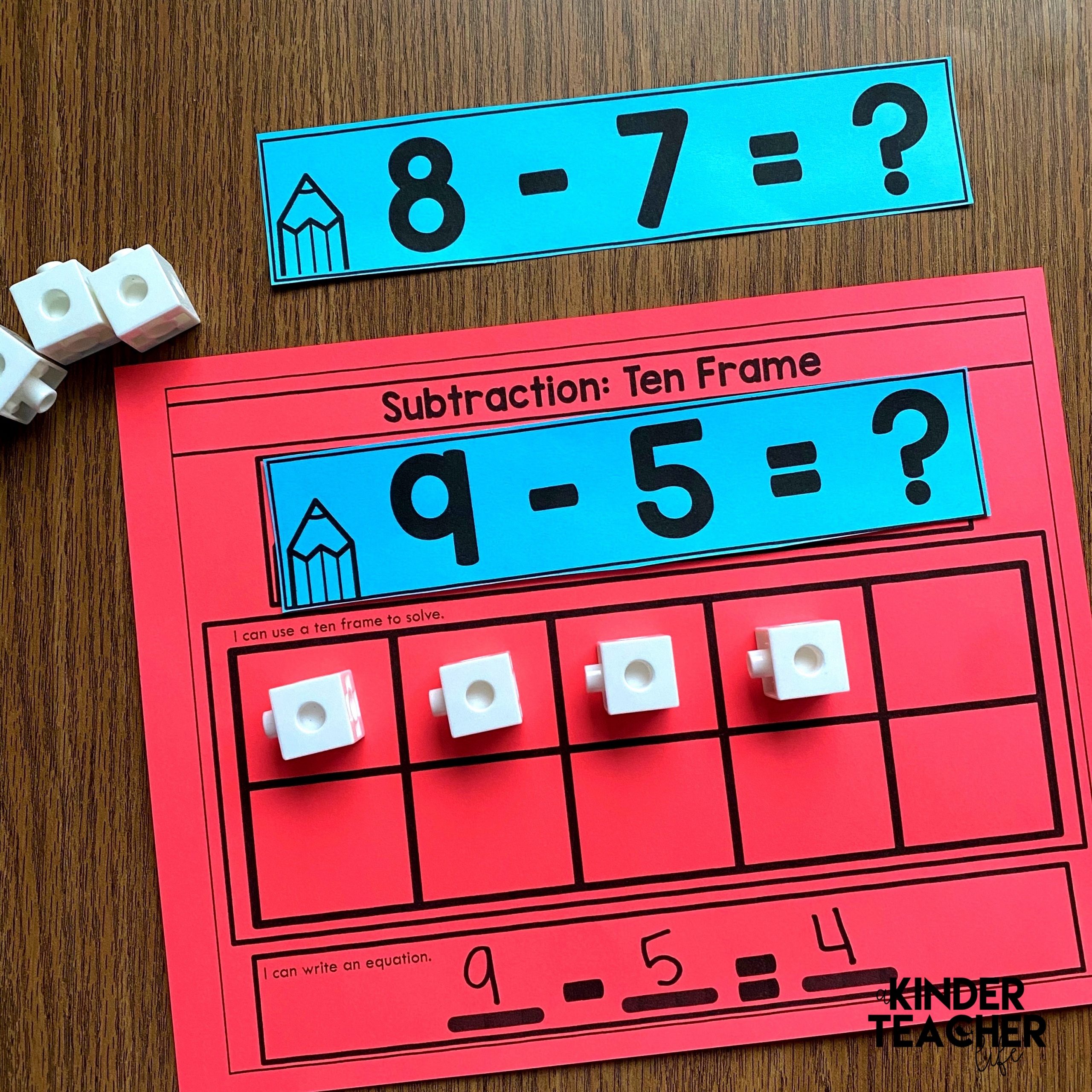 Subtraction Math Center Activity: Subtract using a ten frame