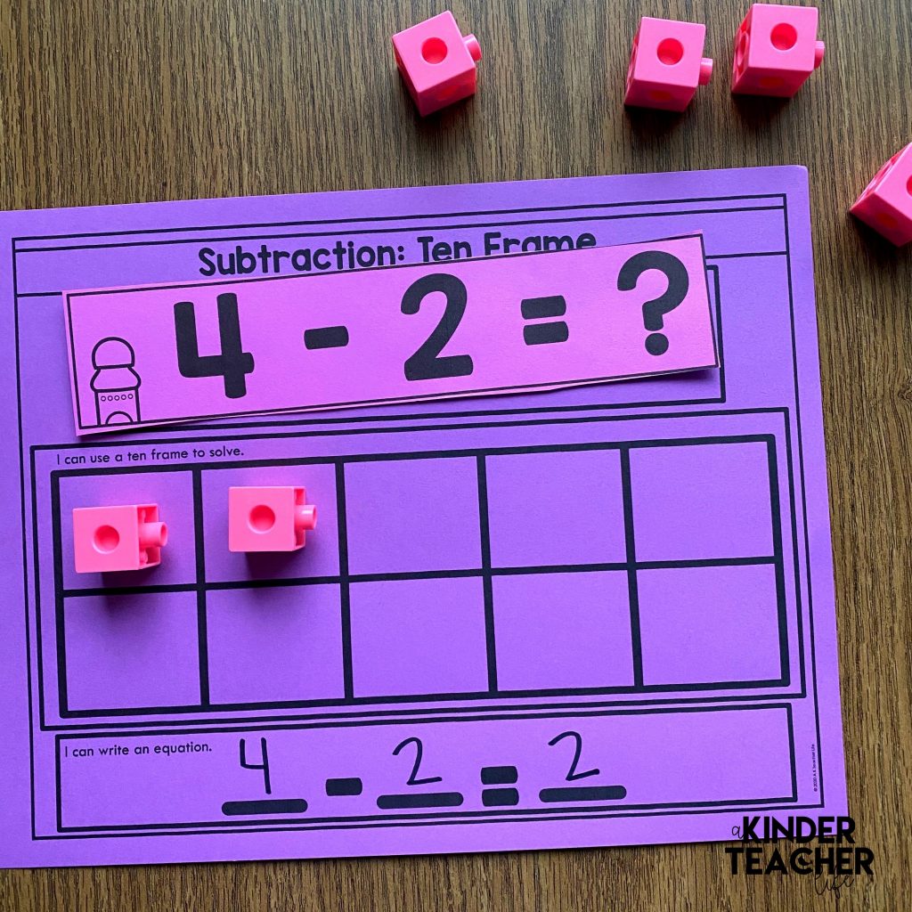 Subtraction Math Center: Subtract using a ten frame.